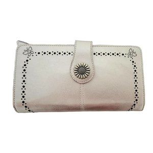 SALE Women's Metallic Silver Butterfly Wallet Sunflower Credit Card Leather Gray